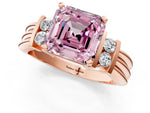 Three-Stone Fancy Pink Asscher Cut Diamond Channel Set Ring in Rose gold with Bar Prongs_1