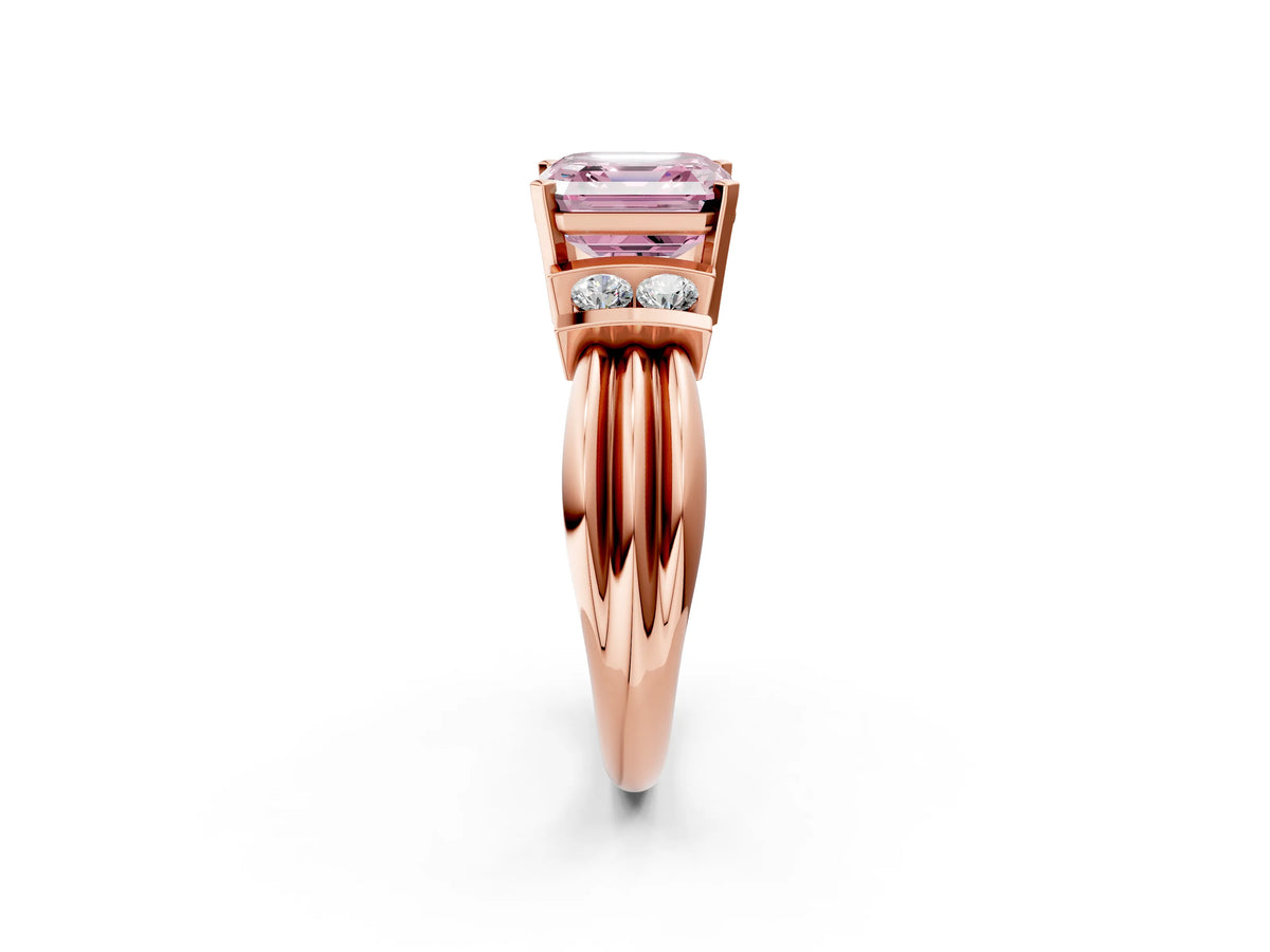 Three-Stone Fancy Pink Asscher Cut Diamond Channel Set Ring in Rose gold with Bar Prongs_2