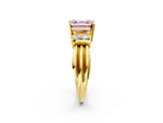 Three-Stone Fancy Pink Asscher Cut Diamond Channel Set Ring in Yellow gold with Bar Prongs_2