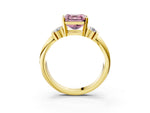 Three-Stone Fancy Pink Asscher Cut Diamond Channel Set Ring in Yellow gold with Bar Prongs_3