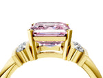Three-Stone Fancy Pink Asscher Cut Diamond Channel Set Ring in Yellow gold with Bar Prongs_4