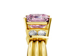 Three-Stone Fancy Pink Asscher Cut Diamond Channel Set Ring in Yellow gold with Bar Prongs_5