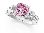 Three-Stone Fancy Pink Cushion Cut Diamond Channel Set Ring in Platinum with Bar Prongs_13