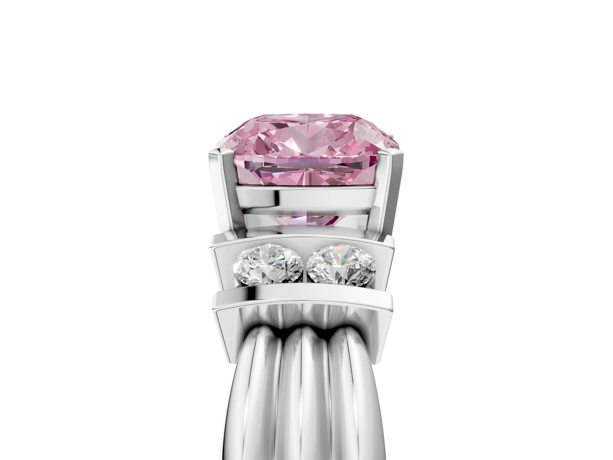 Three-Stone Fancy Pink Cushion Cut Diamond Channel Set Ring in Platinum with Bar Prongs_17