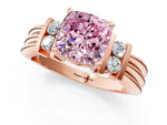 Three-Stone Fancy Pink Cushion Cut Diamond Channel Set Ring in Rose gold with Bar Prongs_1
