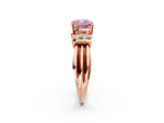 Three-Stone Fancy Pink Cushion Cut Diamond Channel Set Ring in Rose gold with Bar Prongs_2
