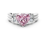Three-Stone Fancy Pink Heart Cut Diamond Channel Set Ring in Platinum with Bar Prongs_12