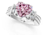 Three-Stone Fancy Pink Heart Cut Diamond Channel Set Ring in Platinum with Bar Prongs_13