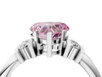 Three-Stone Fancy Pink Heart Cut Diamond Channel Set Ring in Platinum with Bar Prongs_16