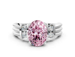 Three-Stone Fancy Pink Oval Cut Diamond Channel Set Ring in Platinum with Bar Prongs_12