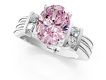 Three-Stone Fancy Pink Oval Cut Diamond Channel Set Ring in Platinum with Bar Prongs_13