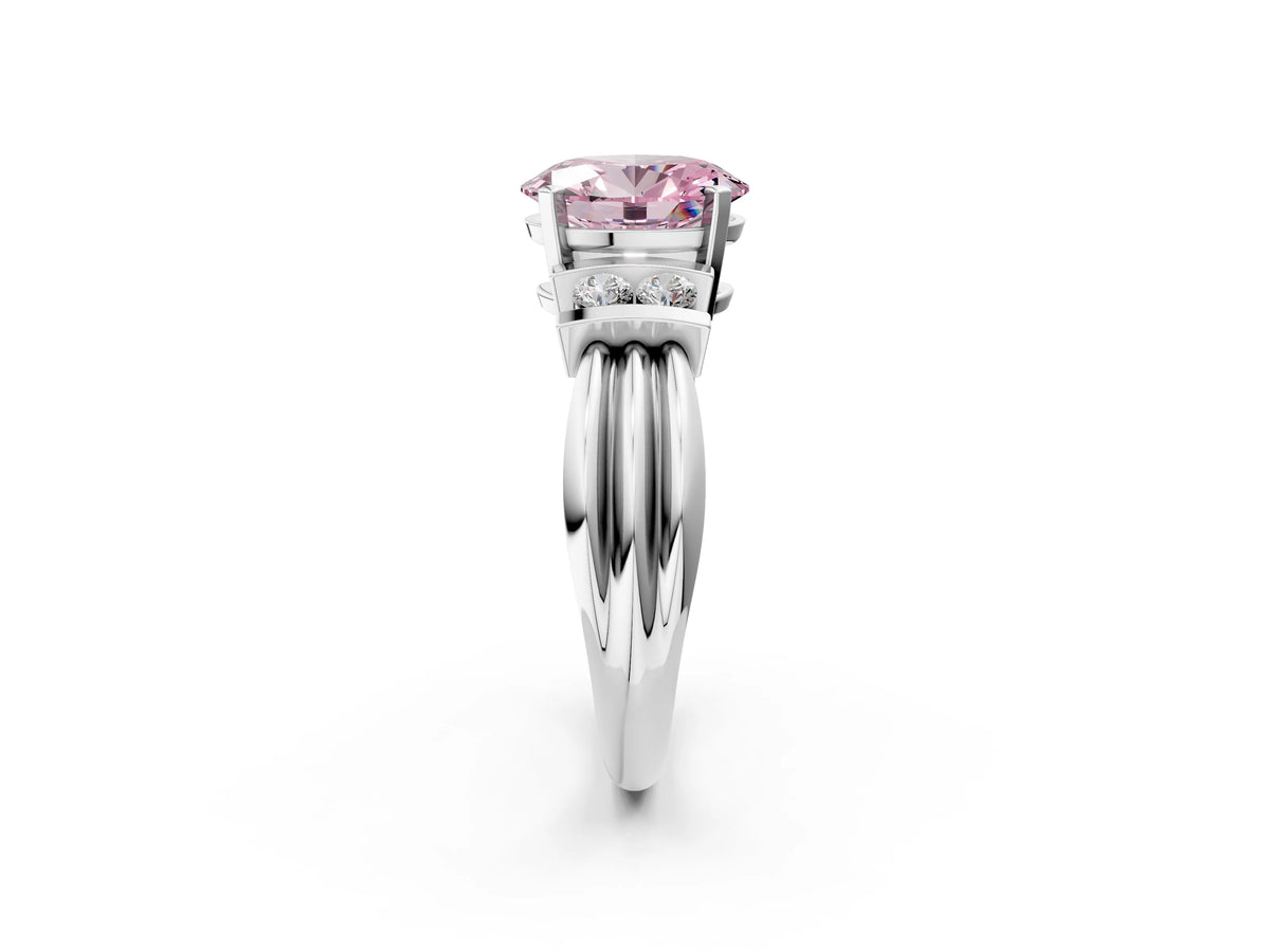 Three-Stone Fancy Pink Oval Cut Diamond Channel Set Ring in Platinum with Bar Prongs_14