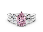 Three-Stone Fancy Pink Pear Cut Diamond Channel Set Ring in Platinum with Bar Prongs_12