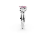 Three-Stone Fancy Pink Pear Cut Diamond Channel Set Ring in Platinum with Bar Prongs_14