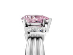 Three-Stone Fancy Pink Pear Cut Diamond Channel Set Ring in Platinum with Bar Prongs_17