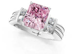 Three-Stone Fancy Pink Radiant Cut Diamond Channel Set Ring in Platinum with Bar Prongs_13