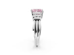 Three-Stone Fancy Pink Radiant Cut Diamond Channel Set Ring in Platinum with Bar Prongs_14