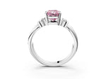 Three-Stone Fancy Pink Radiant Cut Diamond Channel Set Ring in Platinum with Bar Prongs_15
