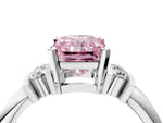 Three-Stone Fancy Pink Radiant Cut Diamond Channel Set Ring in Platinum with Bar Prongs_16