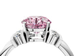 Three-Stone Fancy Pink Round Cut Diamond Channel Set Ring in Silver with Bar Prongs_10