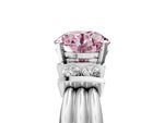 Three-Stone Fancy Pink Round Cut Diamond Channel Set Ring in Silver with Bar Prongs_11