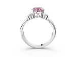 Three-Stone Fancy Pink Round Cut Diamond Channel Set Ring in Silver with Bar Prongs_9