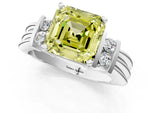 Three-Stone Fancy Yellow Asscher Cut Diamond Channel Set Ring in Silver with Bar Prongs_13