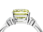 Three-Stone Fancy Yellow Asscher Cut Diamond Channel Set Ring in Silver with Bar Prongs_16