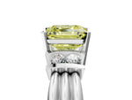 Three-Stone Fancy Yellow Asscher Cut Diamond Channel Set Ring in Silver with Bar Prongs_17