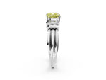Three-Stone Fancy Yellow Cushion Cut Diamond Channel Set Ring in Platinum with Bar Prongs_14