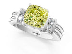 Three-Stone Fancy Yellow Cushion Cut Diamond Channel Set Ring in White gold with Bar Prongs_1