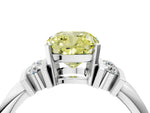 Three-Stone Fancy Yellow Cushion Cut Diamond Channel Set Ring in White gold with Bar Prongs_4
