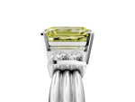 Three-Stone Fancy Yellow Emerald Cut Diamond Channel Set Ring in White gold with Bar Prongs_5