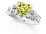 Three-Stone Fancy Yellow Heart Cut Diamond Channel Set Ring in White gold with Bar Prongs_1