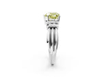 Three-Stone Fancy Yellow Heart Cut Diamond Channel Set Ring in White gold with Bar Prongs_2