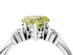 Three-Stone Fancy Yellow Heart Cut Diamond Channel Set Ring in White gold with Bar Prongs_4