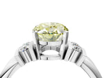 Three-Stone Fancy Yellow Oval Cut Diamond Channel Set Ring in White gold with Bar Prongs_4