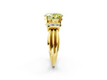 Three-Stone Fancy Yellow Oval Cut Diamond Channel Set Ring in Yellow gold with Bar Prongs_2