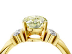 Three-Stone Fancy Yellow Oval Cut Diamond Channel Set Ring in Yellow gold with Bar Prongs_4