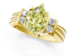 Three-Stone Fancy Yellow Pear Cut Diamond Channel Set Ring in Yellow gold with Bar Prongs_1