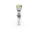 Three-Stone Fancy Yellow Princess Cut Diamond Channel Set Ring in White gold with Bar Prongs_2