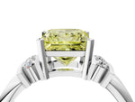 Three-Stone Fancy Yellow Princess Cut Diamond Channel Set Ring in White gold with Bar Prongs_4