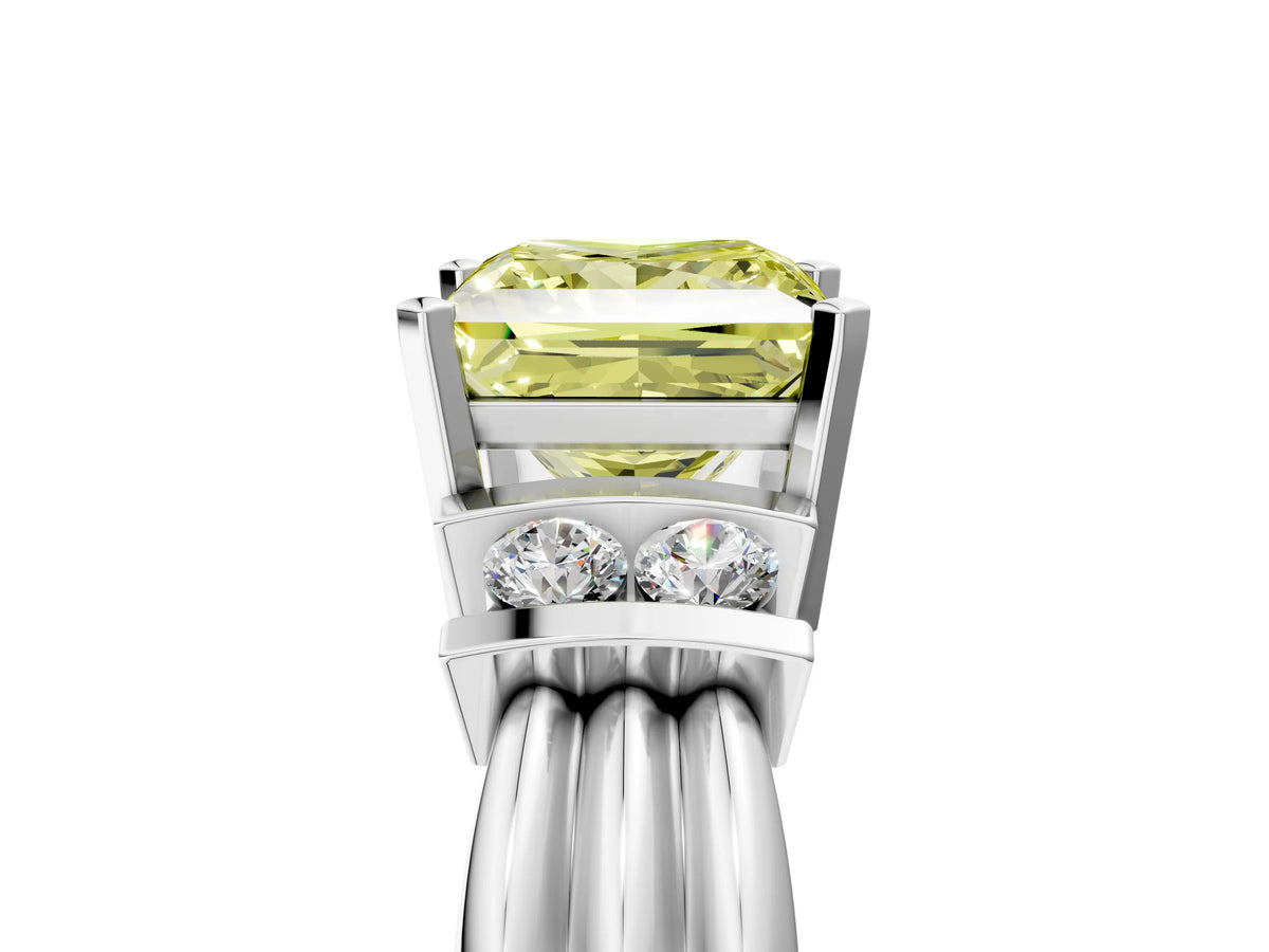 Three-Stone Fancy Yellow Princess Cut Diamond Channel Set Ring in White gold with Bar Prongs_5
