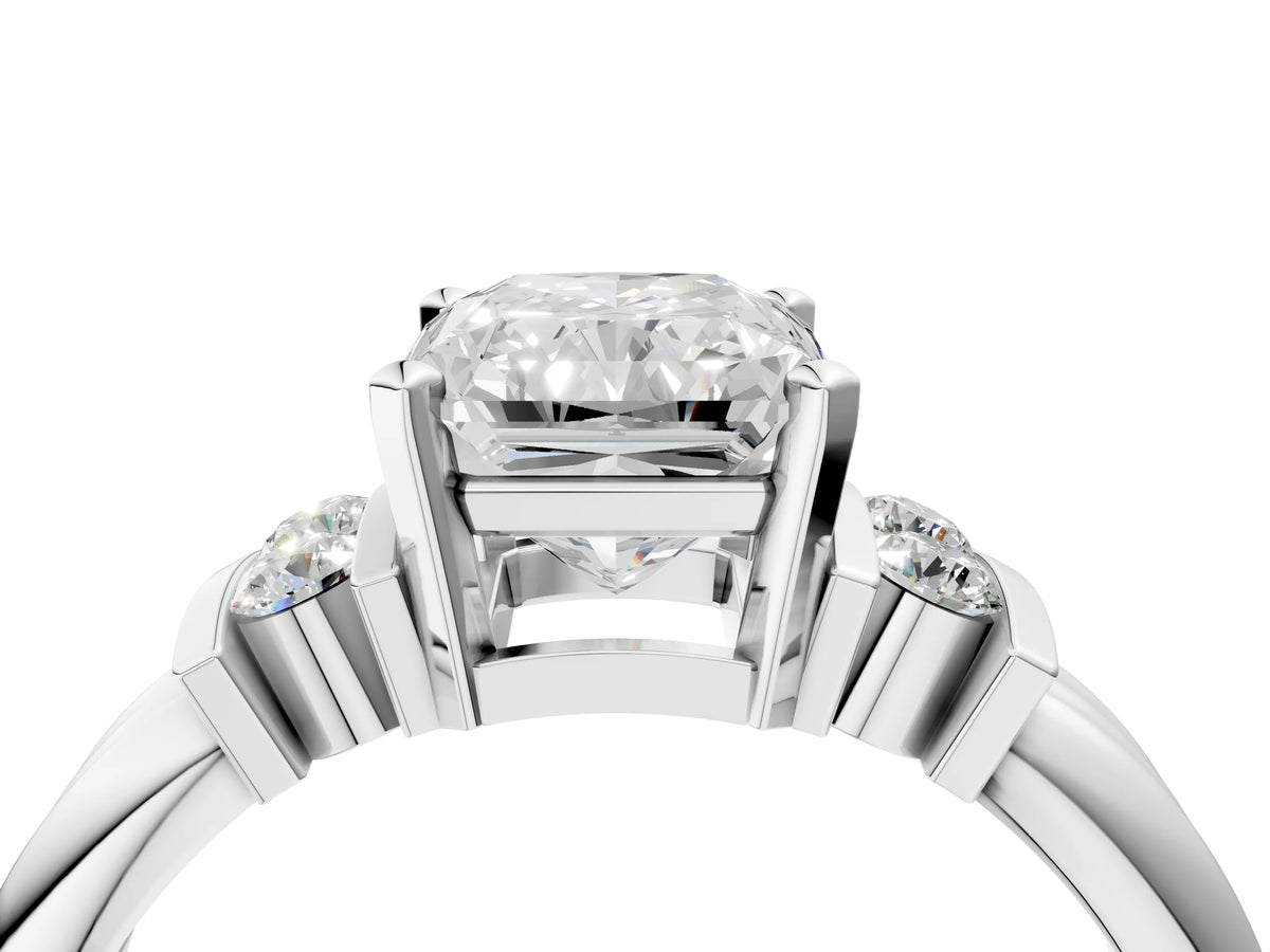 Three-Stone Heart Cut Diamond Channel Set Ring in Platinum with Bar Prongs_112