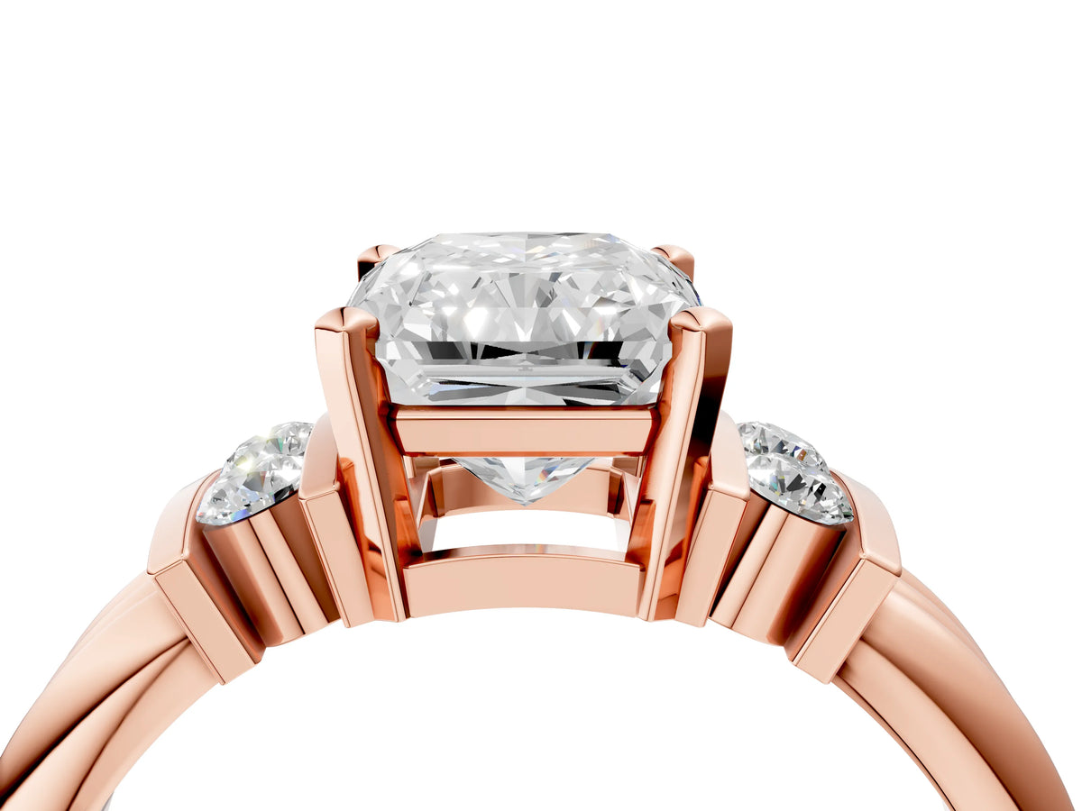 Three-Stone Heart Cut Diamond Channel Set Ring in Rose gold with Bar Prongs_4