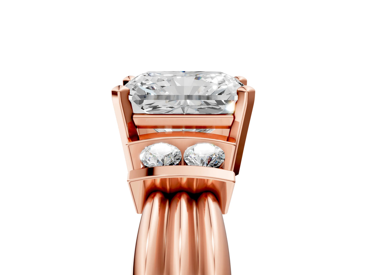 Three-Stone Heart Cut Diamond Channel Set Ring in Rose gold with Bar Prongs_5