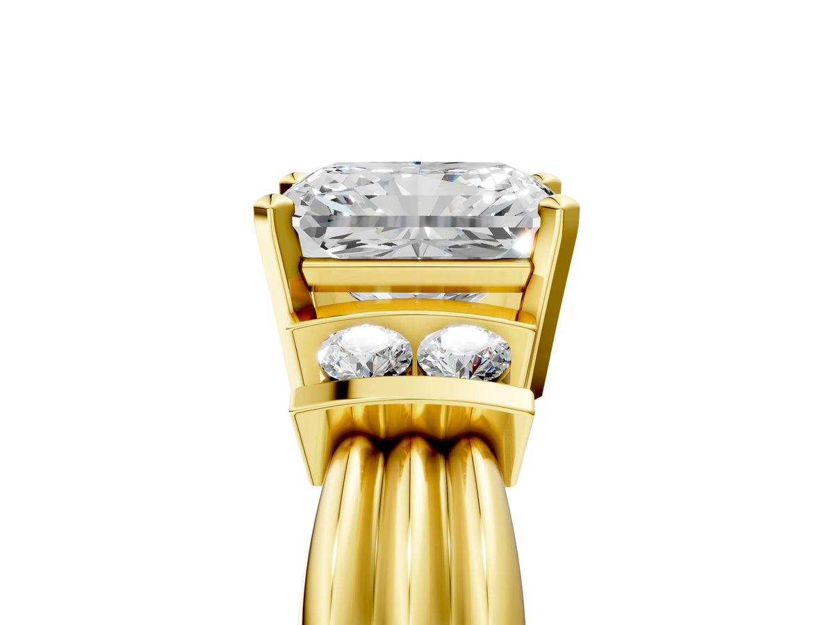 Three-Stone Heart Cut Diamond Channel Set Ring in Yellow gold with Bar Prongs_5