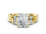 Three-Stone Marquise Cut Diamond Channel Set Ring in Yellow gold with Bar Prongs