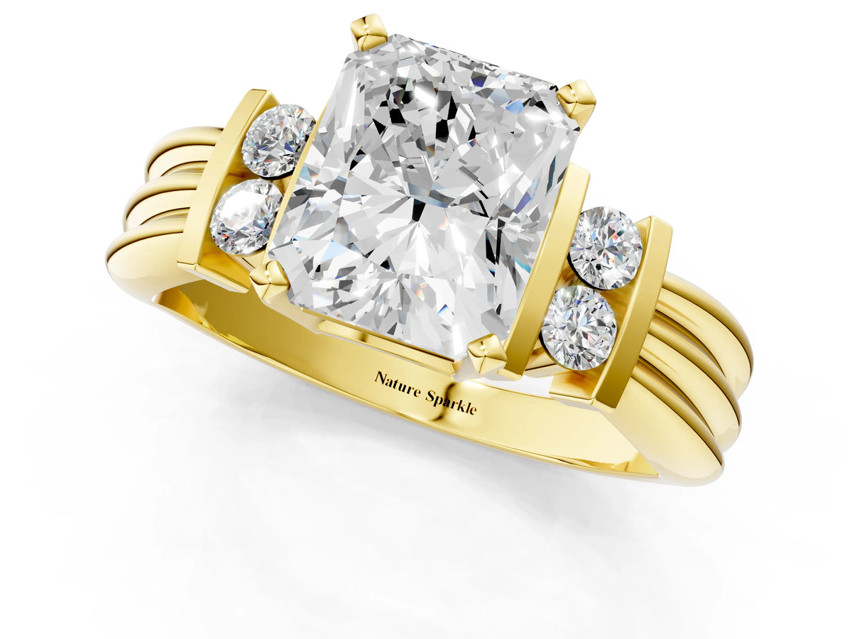 Three-Stone Marquise Cut Diamond Channel Set Ring in Yellow gold with Bar Prongs_1