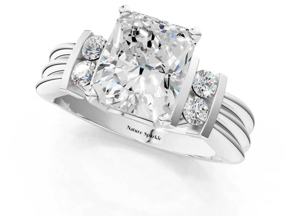 Three-Stone Oval Cut Diamond Channel Set Ring in White gold with Bar Prongs_91